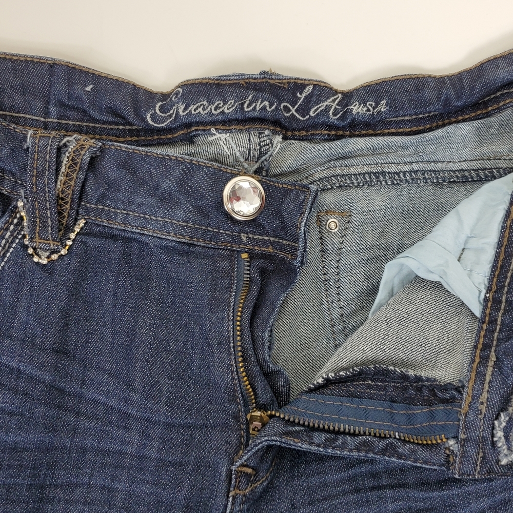 Grace in LA studded pearl embroidered rhinestone bling jeans - Picture 4 of 14